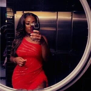 Very sheer red long sexy birthday dress. Prom party or birthday celebration!